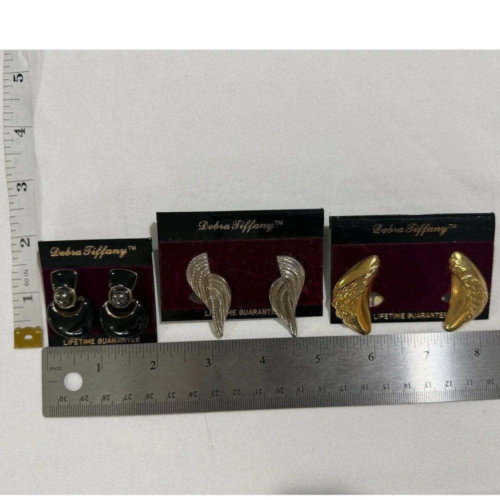 Vintage 1980s Debra Tiffany Earrings Lot of 6 Statement Gold Tone NOS